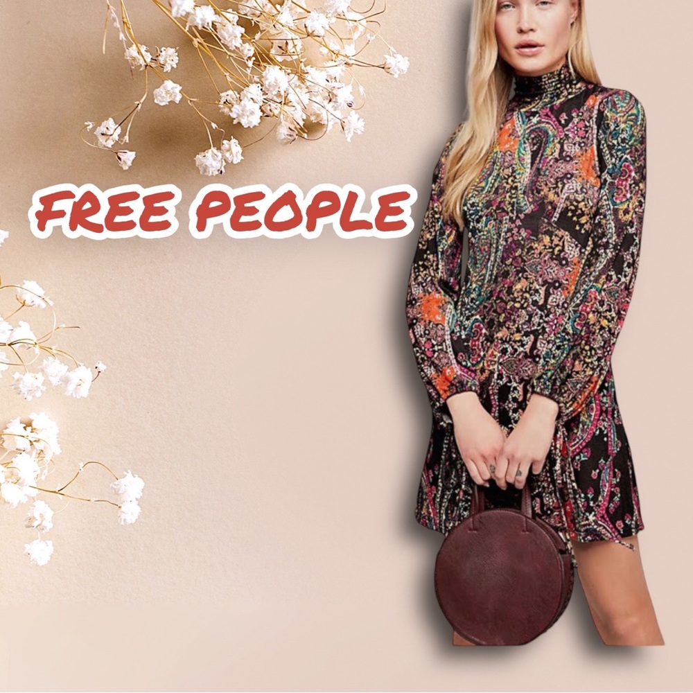 🤎🤍 - FREE PEOPLE All Dolled Up Black
Print Jersey Open Back Mini Dress